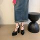 2024 spring and summer new fashion rivet chunky heel hate sky high pointed satin high heel catwalk show women's shoes
