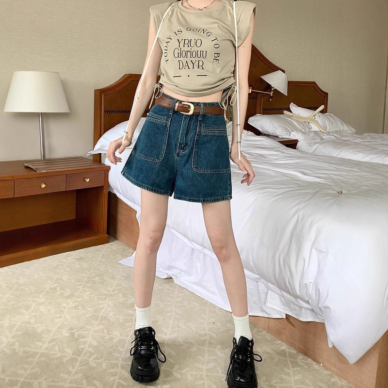 Summer Thin Dark Blue Loose Denim Shorts for Women Plus Size Fat mm High Waist Slim Straight Wide Leg Short Jeans