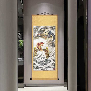 Wholesale Longtu Chinese Painting Portrait Silk Hanging Painting Entrance Feng Shui Painting House Carp Jumping over the Dragon Gate for Auspicious Living Room