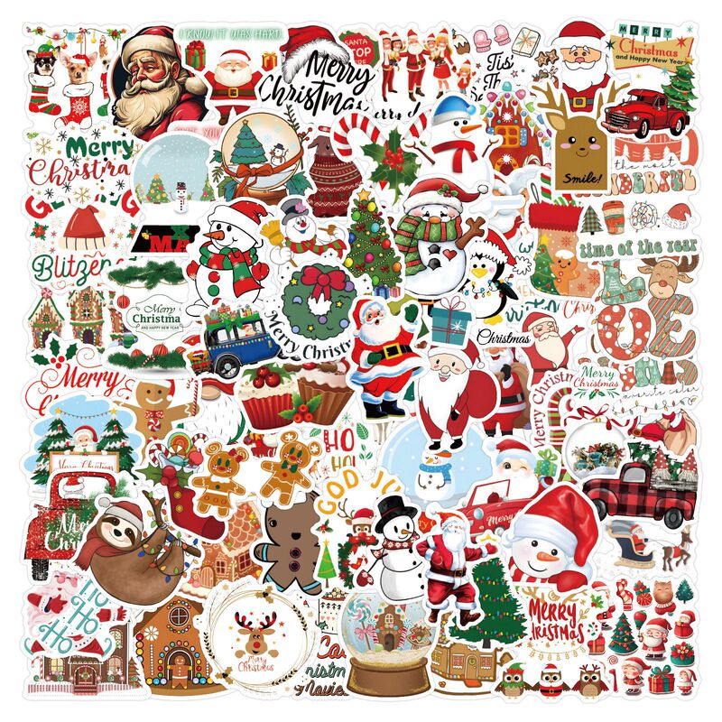 60 Cross-Border Cartoon Holiday Christmas Stickers to Decorate Handbooks, Stationery, Water Cups, Computer Waterproof Stickers