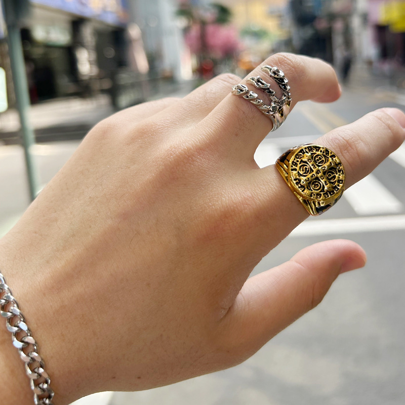 대외 무역 폭발 패션 쥬얼리 올 매치 4 발톱 스테인레스 스틸 링 프리 사이즈 남성 일본 패션 브랜드 이글 클로 링