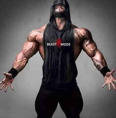 Summer new multi-color letter circle no fitness weightlifting sports casual loose hooded men's sleeveless T-shirt