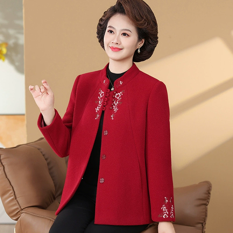Бабушка весна и осень одежда пальто среднего и пожилого возраста женский зимний костюм Тан мать шерстяная старая одежда счастливая теща свадебный банкет одежда