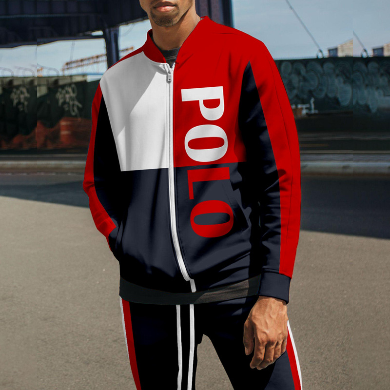 2023 Otoño e Invierno transfronterizo nuevo traje de chaqueta con cremallera para hombre Amazon pantalones de manga larga collar de dos piezas conjunto