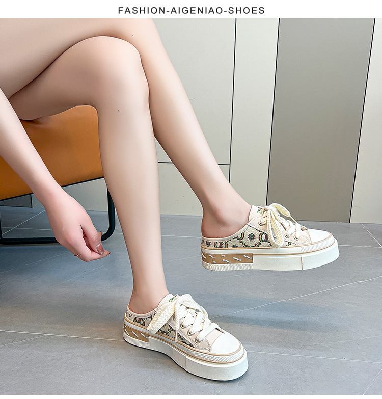 Breathable Canvas Shoes Spring And Summer New Korean Version Of Women S Baotou Half Slippers Thick Bottom Casual Are Lazy_voghion.com