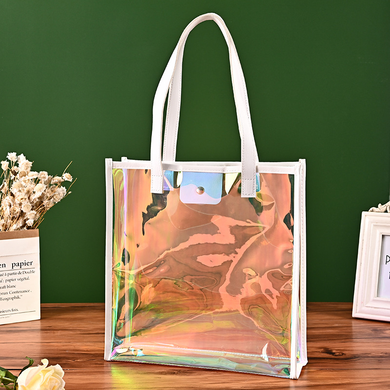 镭射pvc单肩包定 制时尚广告购物袋防水塑料化妆品幻彩礼品手提袋