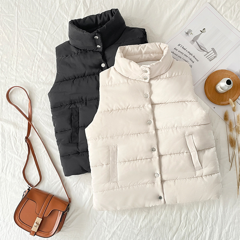 Korean Style Stand Collar Thickeneded down Cotton Vest Bread Jacket Fashionable Casual Loose Windproof Vest Jacket 2025 Autumn and Winter