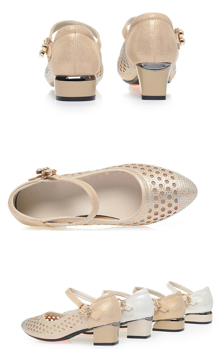 Sandal nữ quai ngang da thật lỗ thoáng mũi kín gót 4.5 cm — Vàng【Gót trung 4.5cm】 chi tiết 12