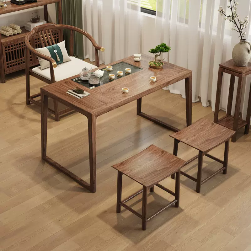 新中式实木茶桌椅小型组合胡桃木色客厅家用小茶台功夫茶几阳台用