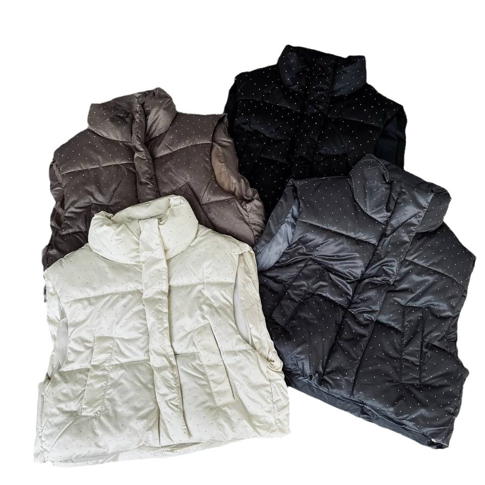 Women's Clothing Cotton vest women 2024 spring and autumn new style stand up collar thickened loose short diamond sleeveless vest jacket_ecoleips.com