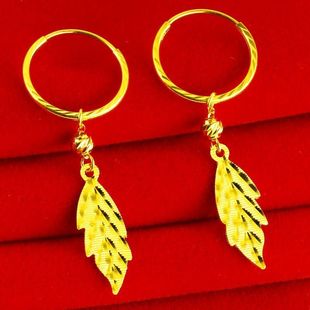Authentic New Earrings, Sand Gold Leaf Women's Earrings, Wedding Rings, Self-Wear, Gifts for Mom and Wife