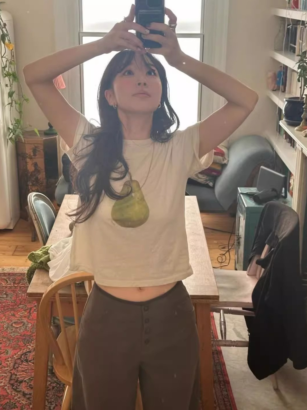 在庫あり 2025秋新作 韓国東大門fl*tta シンプルルーズペア柄プリントTシャツトップス