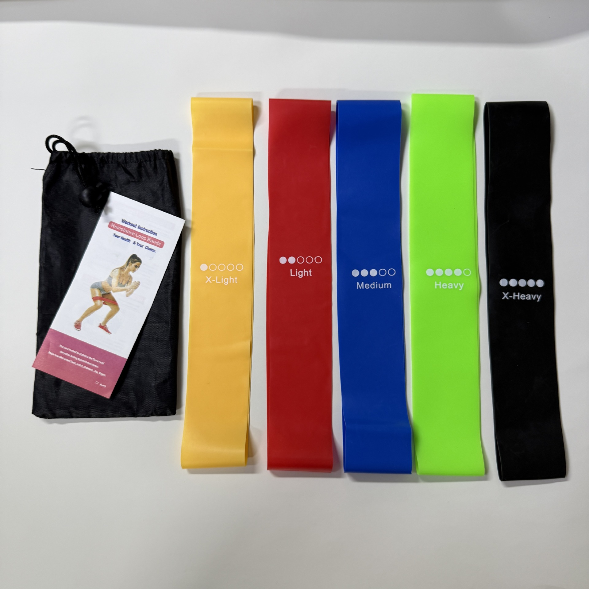 Colorful five-piece set with strength scale + black bag + instruction manual