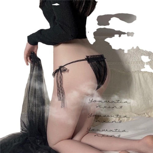 Lingerie French Cut Bodysuit with Lace Straps, Western Sexy Transparent Butterfly Bow Edge, Open-Back No-Pull Women's Dropshipping