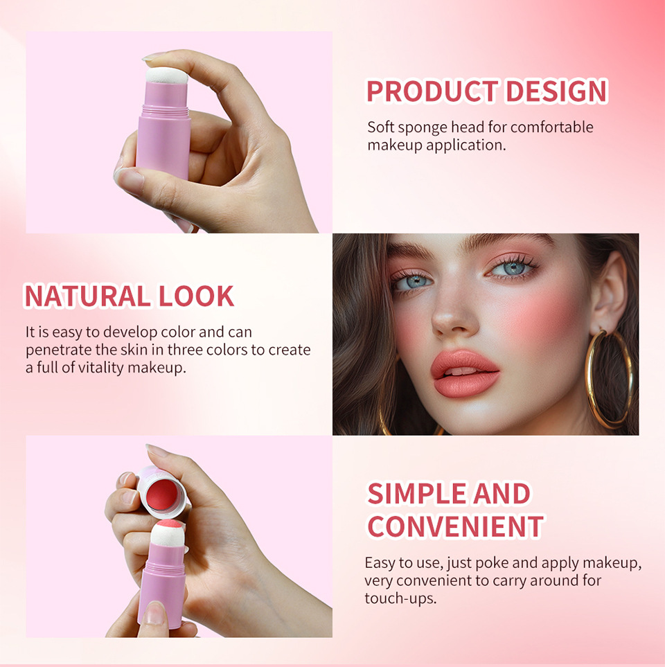 lakerain Purple Tube Sponge Head Blush Stick Matte matte Natural Blush Application Scenario