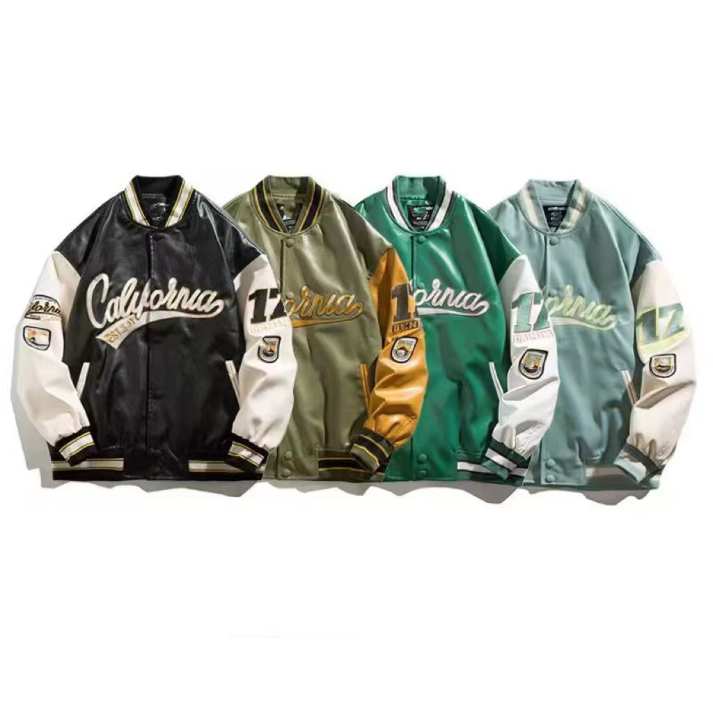 Giacca baseball uomo in ecopelle ricamata casual unisex_voghion.com