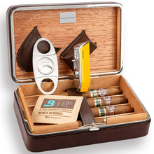雪茄盒套装牛皮革旅行便携式配雪茄刀打火机烟具