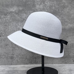 可摺疊細草編優雅草帽女夏天漁夫帽出遊度假防曬沙灘帽子遮陽盆帽