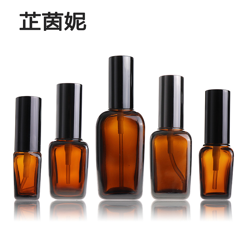 20ml30ml茶色方形玻璃精油喷雾瓶50ml100ml护肤品精华乳液分装瓶