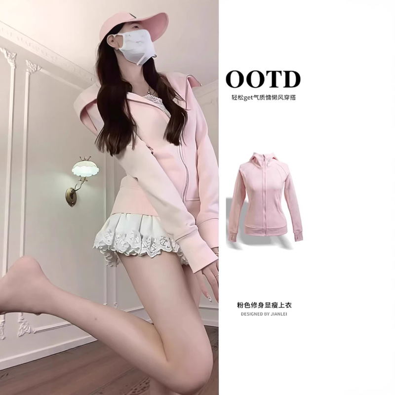 Slim-Fit Hooded Sweatshirt Jacket for Women 2026 New Spring Korean Style Sports Short Women's Top Slim-Fit Hooded Sweatshirt Jacket for Women 2026 New Spring Korean Style Sports Short Women's Top