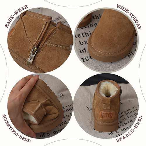 XSHX Waterproof & Side Zip Leather Children's Snow Boots Winter Walking for Boys and Girls, Large Kids [Wenzhou Shoes]