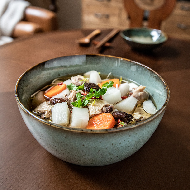 Bobby verde más alto profundizar retro 9 pulgadas tazón de sopa de cerámica enchupe tazón de pescado enchupe tazón de sopa exportación transfronteriza