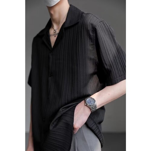 Men's 2024 Summer New Short-Sleeve Shirt, Cool and Stylish, Ice Silk Half-Sleeve Blouse, Casual 5-Sleeve Top