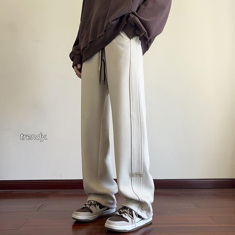 Estilo japonés de gran tamaño pantalones blancos de los hombres de primavera americana retro suelta Pantalones anchos de pierna trapeador drapeado pantalones Casuales