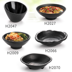 A5 Black Matte Acrylic Ceramic Imitation Mala Hot Pot Spicy Noodles Stir-fried Ramen Bowl with Special Slanted Edge, Japanese and Korean Style