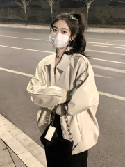 美式街头复古小香风皮衣外套女秋秋装新款宽松设计感小众夹克上衣