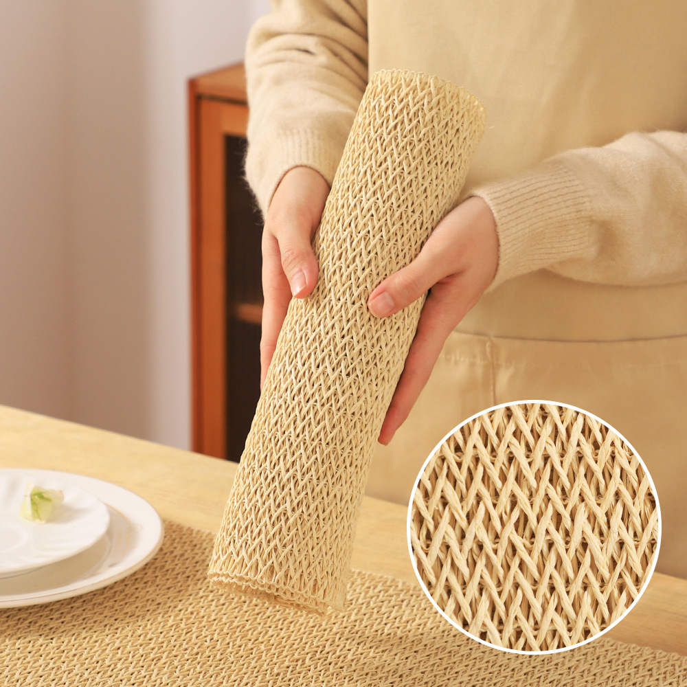 Almohadilla de mesa tejida de papel de color natural rectangular al por mayor transfronterizo, posavasos de aislamiento térmico, protección de escritorio de protección ambiental japonesa