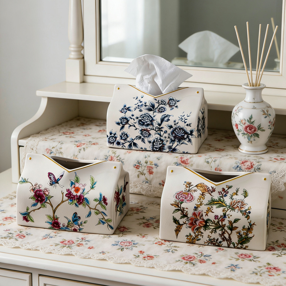 アメリカンスタイルのティッシュボックス、軽奢で高級感のある、リビングやコーヒーテーブルのデコレーションに最適なセラミック製ティッシュボックス、高級感のある卸売品