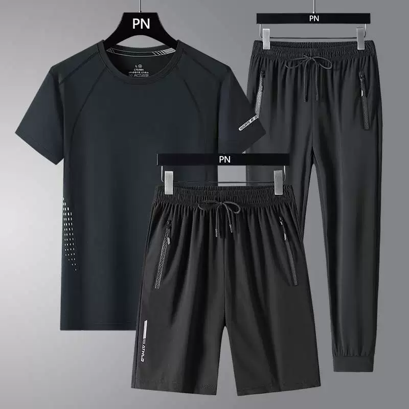 Wiletou 2025 летний комплект с коротким рукавом: футболка и шорты, мужской летний комплект из ледяного шелка, повседневные молодежные топы и длинные брюки.