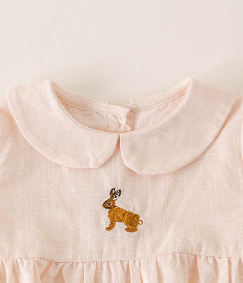 Vestido niña de algodón y lino bordado a mano con cuello_voghion.com