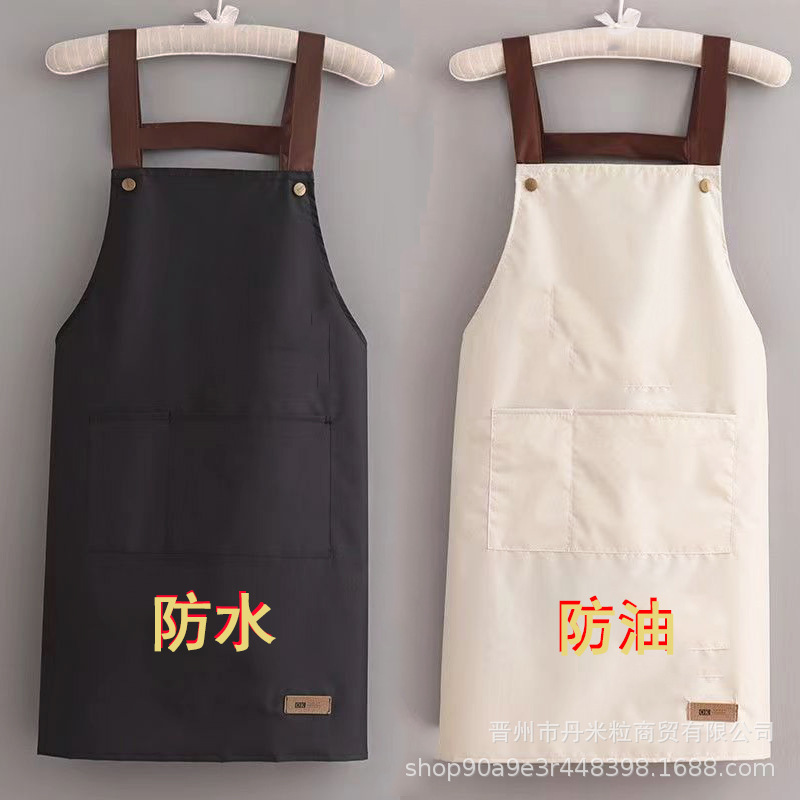 エプロン防水防油男女のキッチン料理は腰を囲んで純色のシンプルなストラップの大ポケットレストランの作業服が大きくなっている|undefined