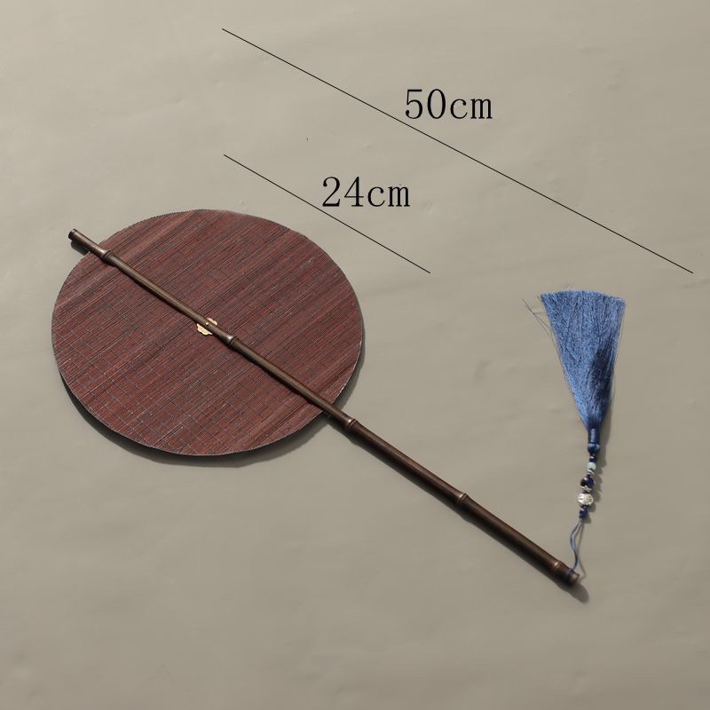 보라색 대나무 손잡이가 있는 접이식 허리 부채, 임의 색상의 술