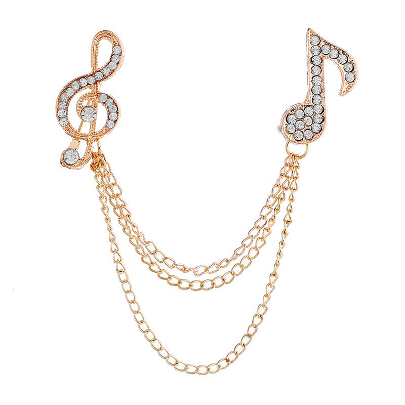 Retro Lapel Pin British-style Men's Symbol Music Brooch, Rhinestone Badge, Shawl Buckle, Tassel Chain, Suit Pin, Collar Pin_voghion.com