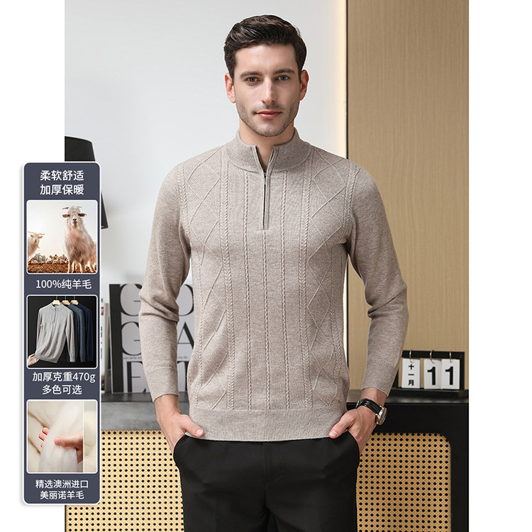 Otoño y invierno de lana de hombre nuevo punto hombre de mediana edad negocios ocio con cremallera cuello comercio exterior grueso suéter simple