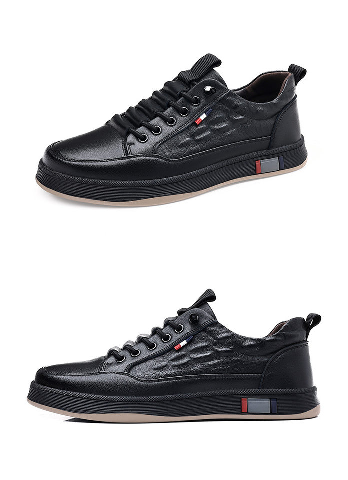 Giày sneaker nam cổ thấp da bò hai lớp, đế bằng, dây buộc phía trước — PZ2389 màu trắng, PZ2389 màu đen chi tiết 27