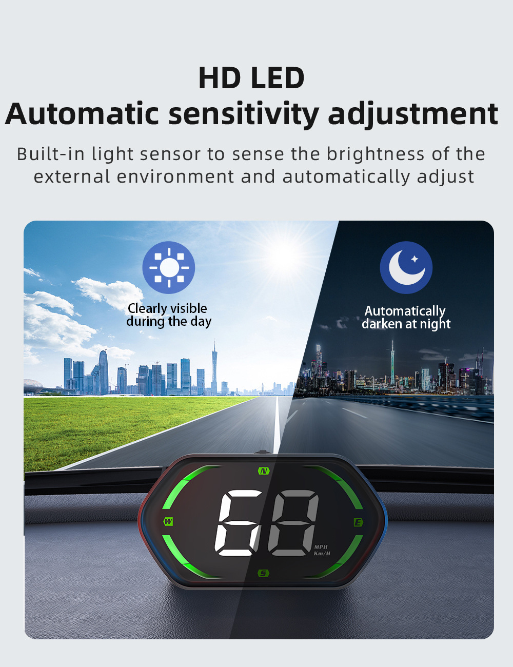 GPS car HUD head-up display with speed and over-speed warning, switchable between metric and imperial units, universal for all vehicles, G22