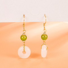 Heavenly Jade Green Jade Peace Knot Gold-plated Earrings, Simple and Elegant, Ladylike, Light Luxury, Versatile, Retro Flag Earrings