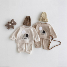 春秋季男女童宝宝婴幼儿华夫格衣服休闲装长袖卫衣+上衣长裤套装