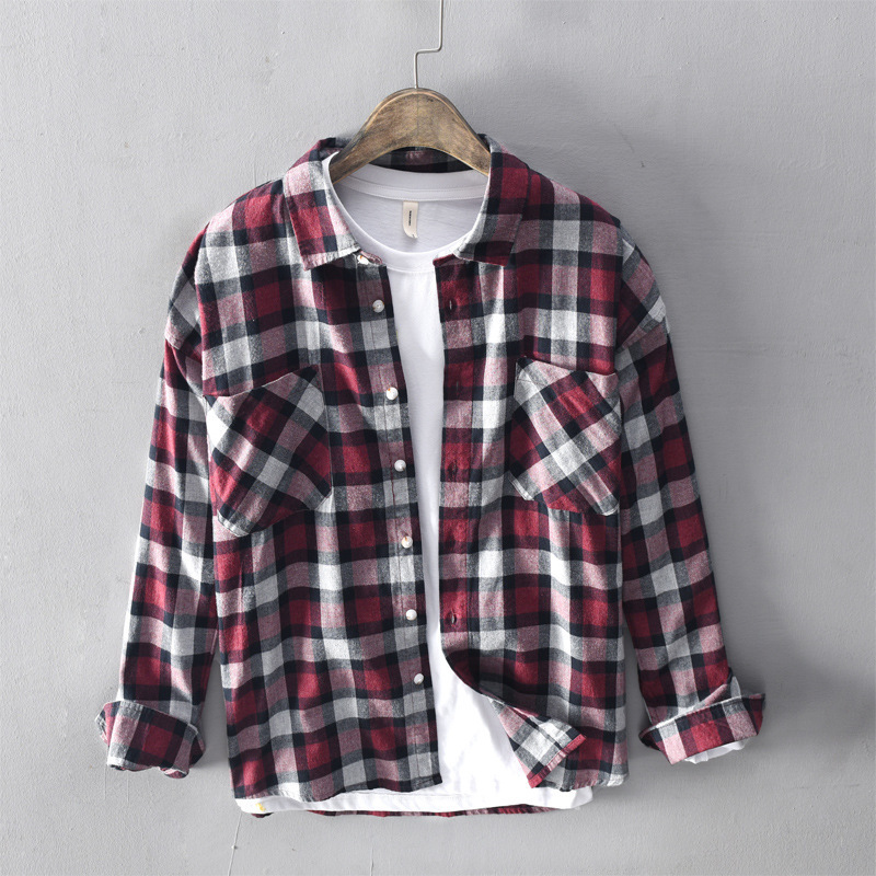 511 Korean fashion color matching striped shirt men's casual long sleeve plaid shirt men (subject to stock)