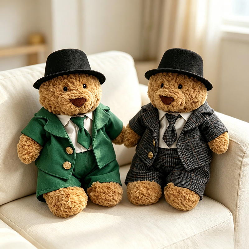 Only Selling Doll Clothes】28Cm Barcelona Bear Plush Toy S Gray Checkered Dinner Party Gentleman Tie Suit Bear Outfit