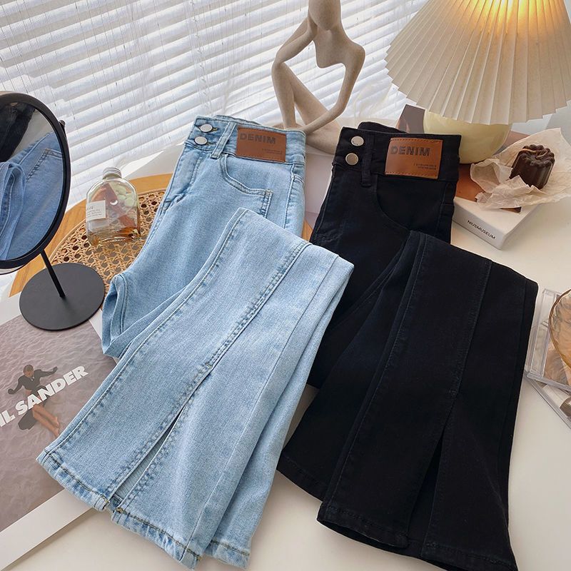 Petite Flared Jeans with Stretch for Women, Slimming 2025 Niche High-Waisted Design with Slit, High Street Style