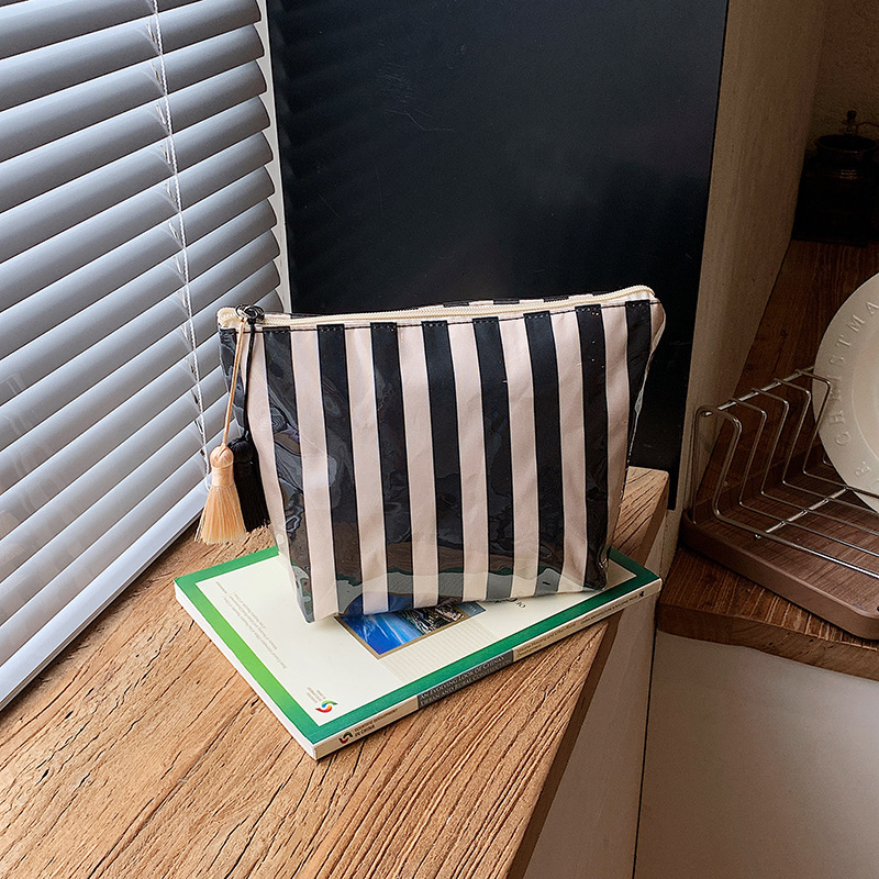 Lightweight, Versatile, Fashionable, Trendy Cross-Border In-Stock Pvc Striped Makeup Bag, Waterproof Macaron Color Large Capacity Clutch Bag Lightweight, Versatile, Fashionable, Trendy Cross-Border In-Stock Pvc Striped Makeup Bag, Waterproof Macaron Color Large Capacity Clutch Bag