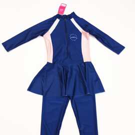 跨境外贸女童拉连连体游泳套装泡温泉儿童长袖防晒游泳衣swimsuit