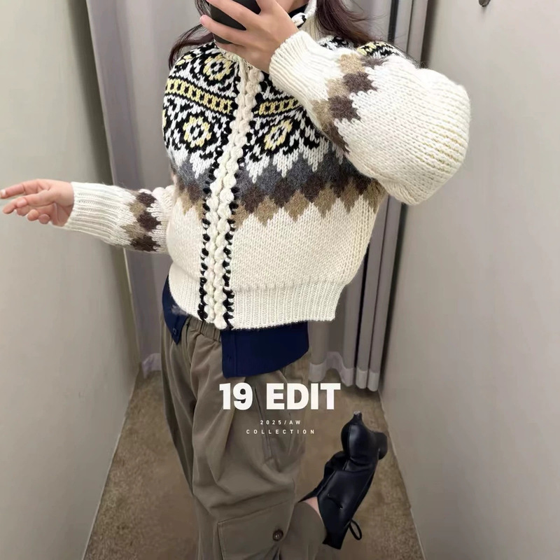 26 Early Autumn New Style Fair Isle Jacquard Zipper Jacket Knitted Cardigan Sweater Top Coat for Women 26 Early Autumn New Style Fair Isle Jacquard Zipper Jacket Knitted Cardigan Sweater Top Coat for Women