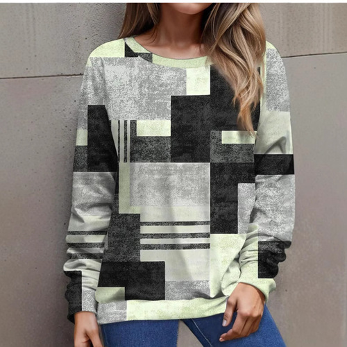 New Women's Spring and Autumn Amazon Cross-border Long-sleeved Round Neck Slim T-shirt Digital Printing