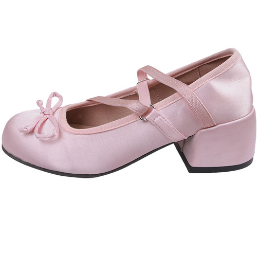 Simple and gentle French thick heel Mary Jane shoes for women  new summer shallow mouth small fragrant style round toe silver shoes